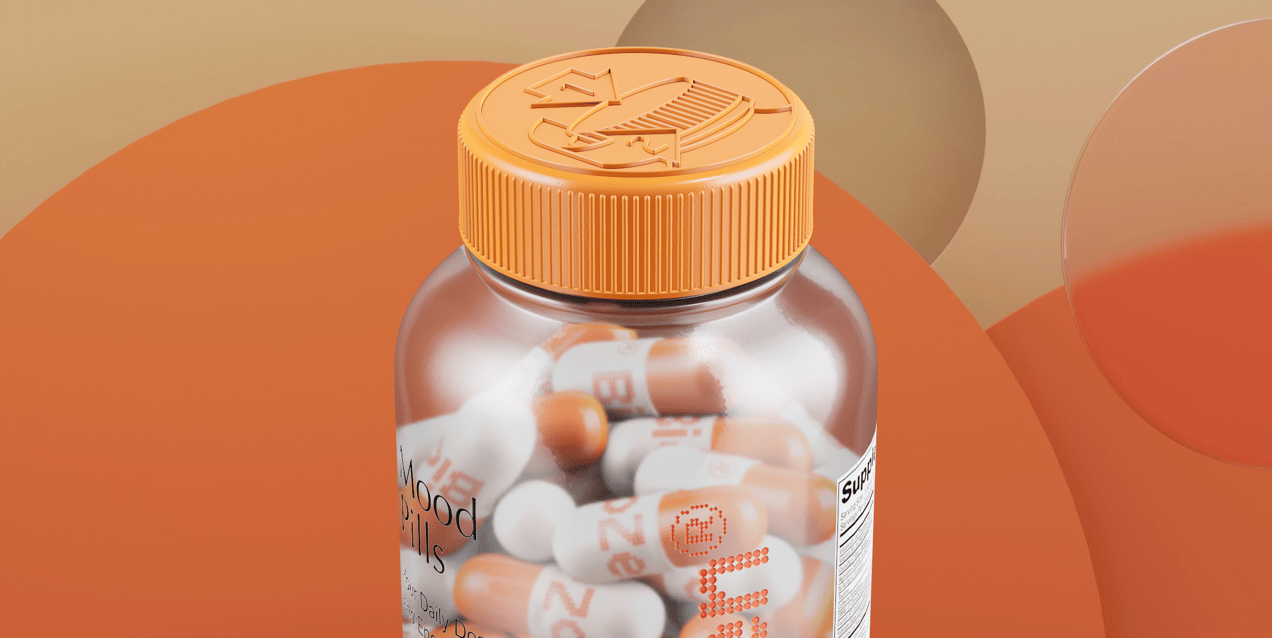 Pills Bottle  3D mockup. Create presentations using Online Mockup Generator.