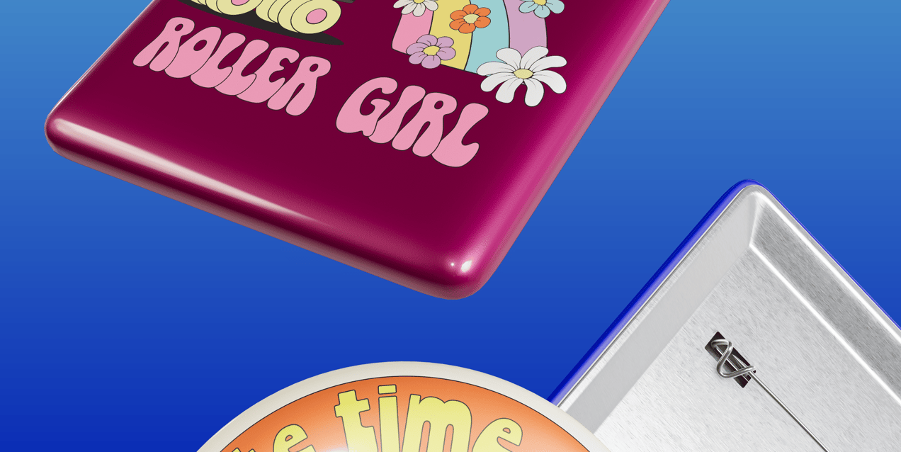 Pin Badges 3D mockup. Create presentations using Online Mockup Generator.