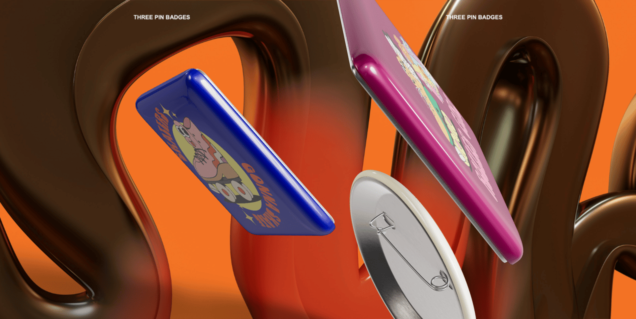 Pin Badges 3D mockup. Create presentations using Online Mockup Generator.
