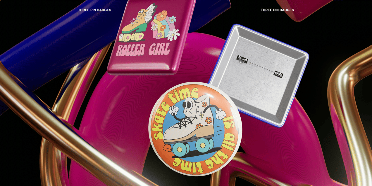 Pin Badges 3D mockup. Create presentations using Online Mockup Generator.