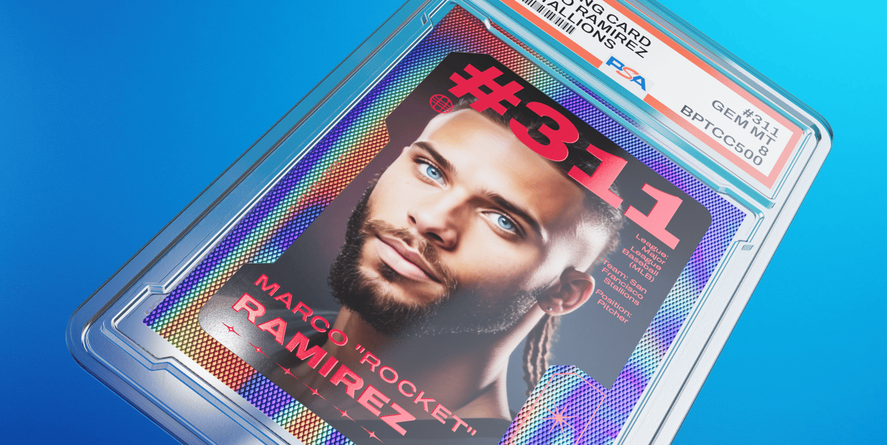 Trading Card 3D mockup. Create presentations using Online Mockup Generator.