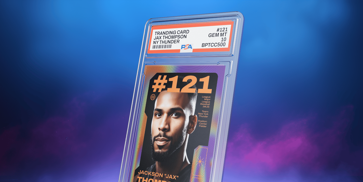 Trading Card 3D mockup. Create presentations using Online Mockup Generator.