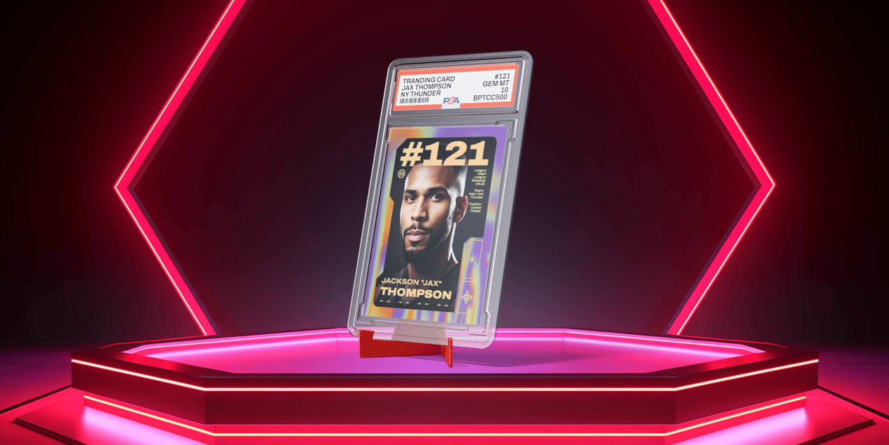 Trading Card 3D mockup. Create presentations using Online Mockup Generator.