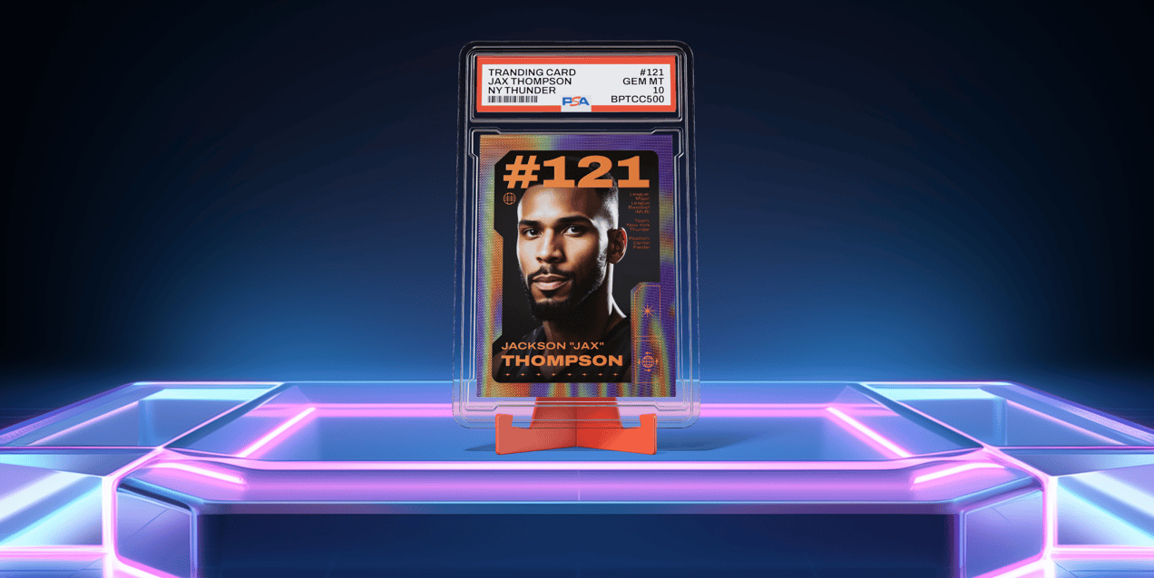 Trading Card 3D mockup. Create presentations using Online Mockup Generator.