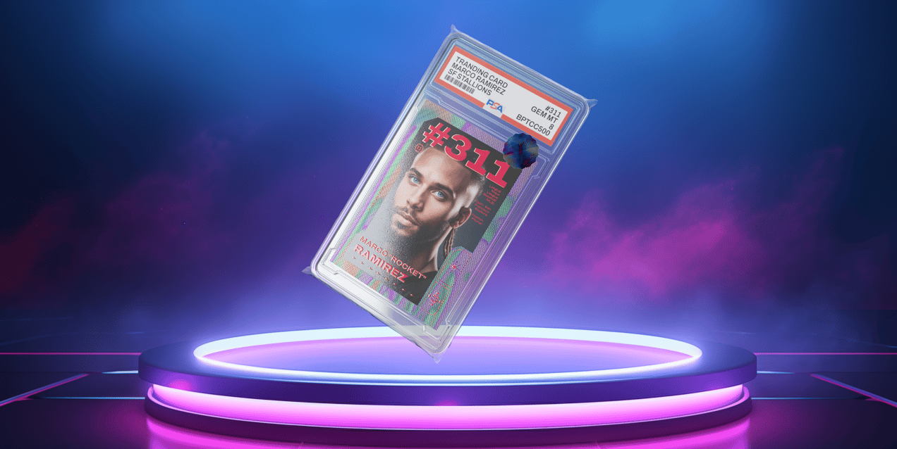 Trading Card 3D mockup. Create presentations using Online Mockup Generator.