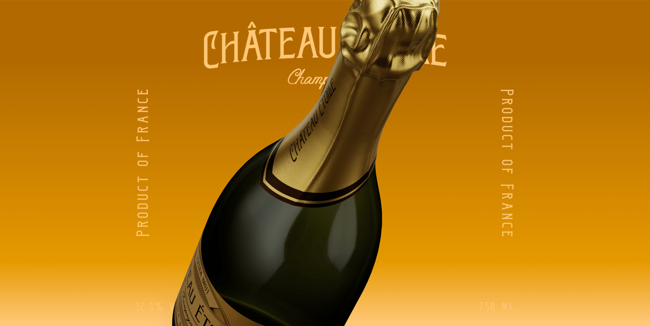 Champagne Bottle 3D mockup. Create presentations using Online Mockup Generator.