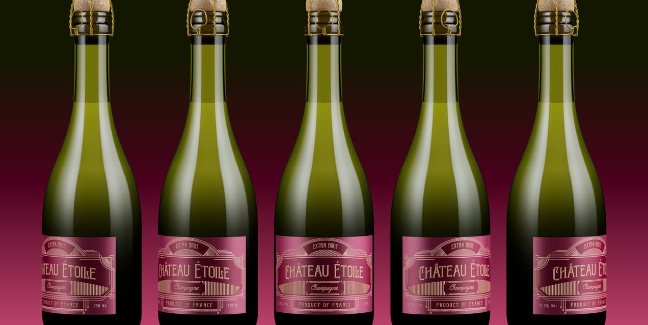 Champagne Bottle 3D mockup. Create presentations using Online Mockup Generator.