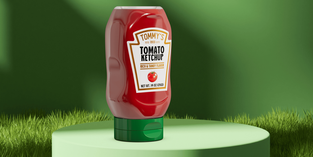 Sauce Bottle  3D mockup. Create presentations using Online Mockup Generator.
