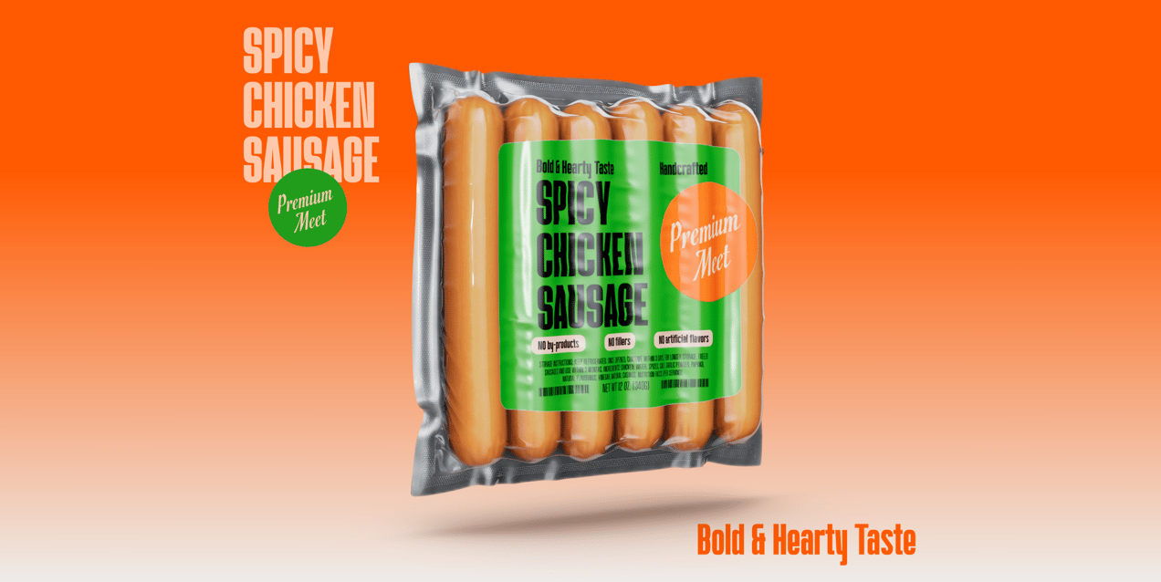6 Sausages Pack 3D mockup. Create presentations using Online Mockup Generator.
