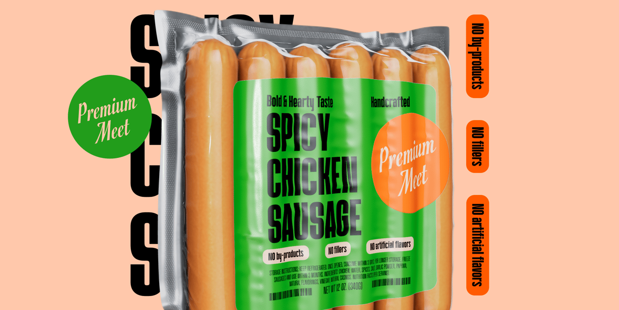 6 Sausages Pack 3D mockup. Create presentations using Online Mockup Generator.