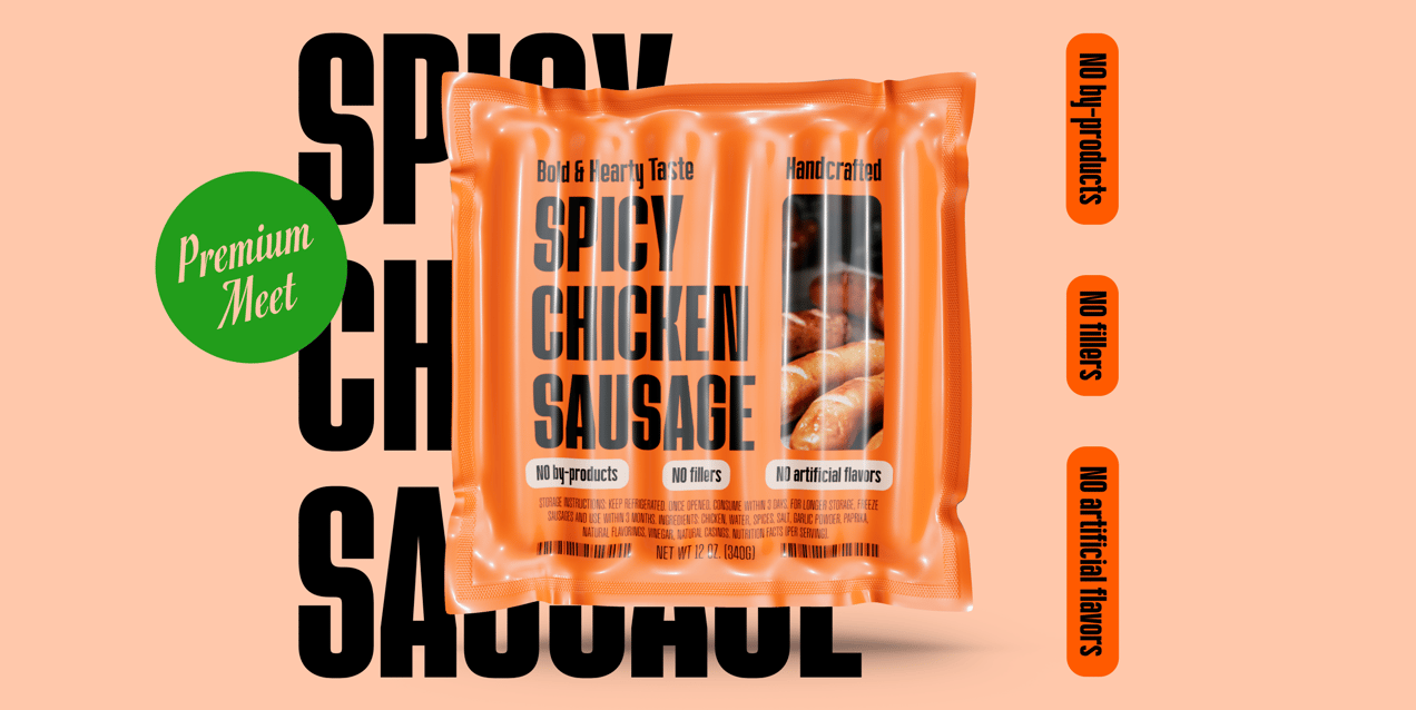 6 Sausages Pack 3D mockup. Create presentations using Online Mockup Generator.