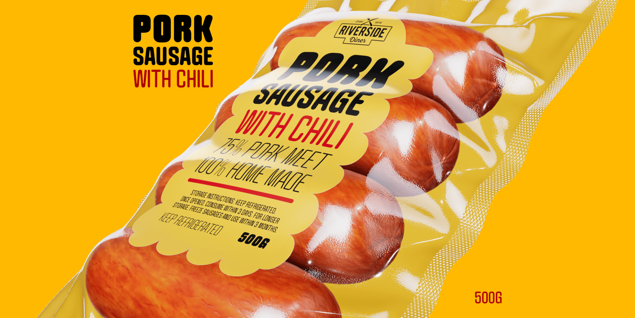 4 Sausages Pack 3D mockup. Create presentations using Online Mockup Generator.