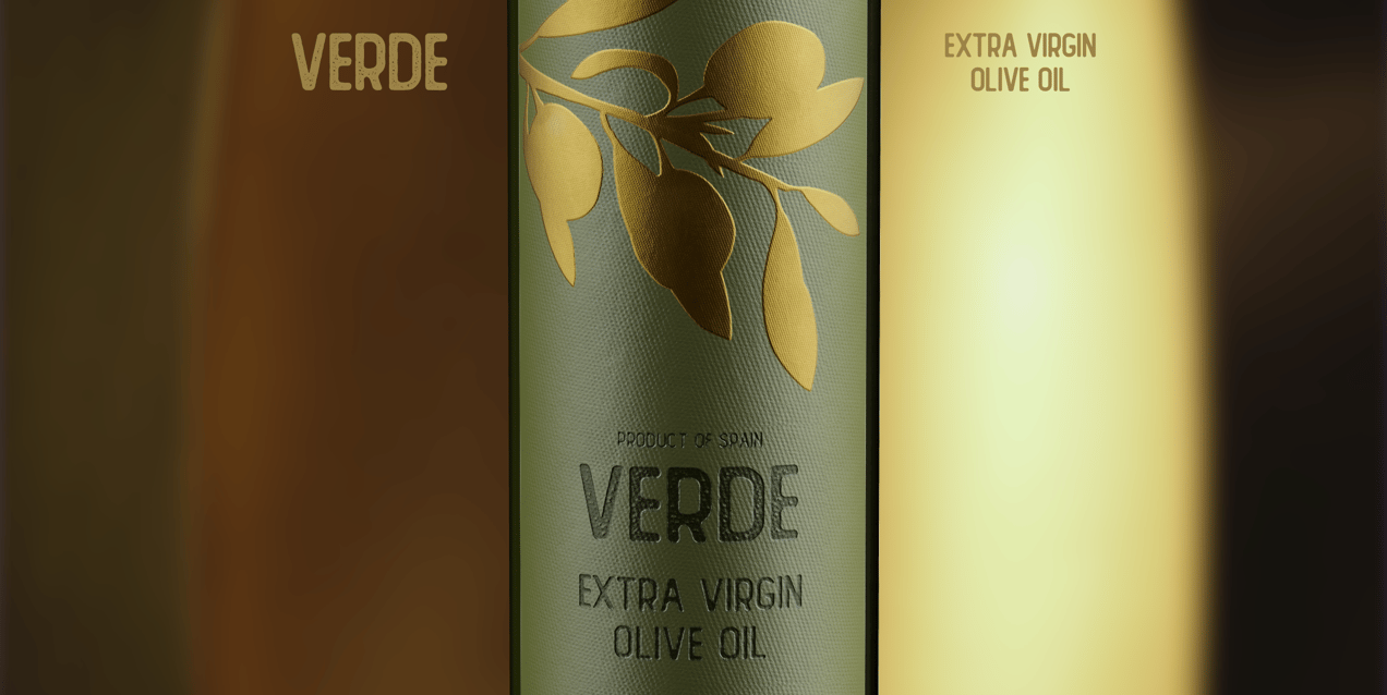 Olive Oil Bottle 3D mockup. Create presentations using Online Mockup Generator.