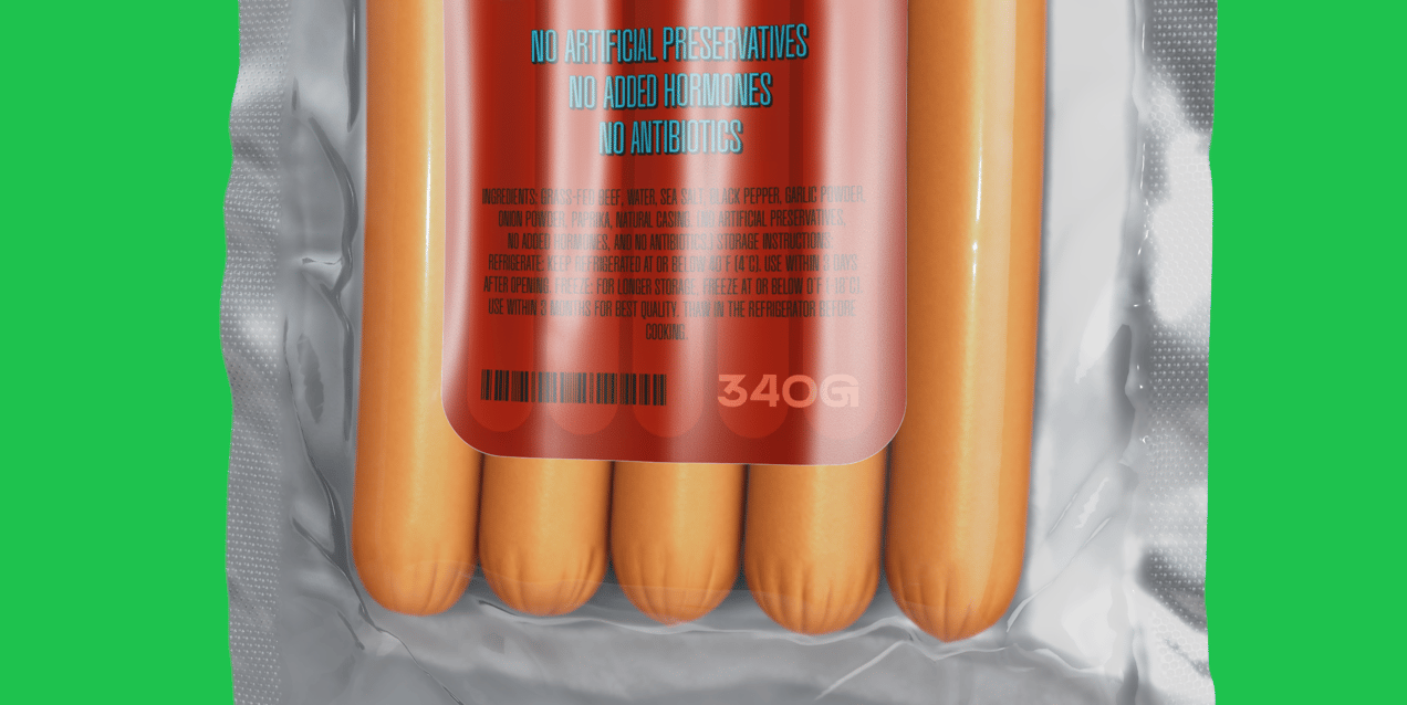 5 Sausages Pack 3D mockup. Create presentations using Online Mockup Generator.