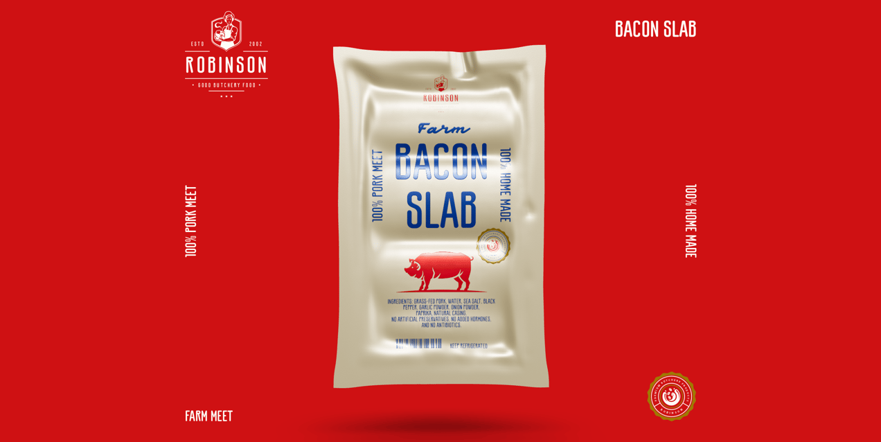 Bacon Pack Free Gift Box 3D mockup. Create presentations using Online Mockup Generator.