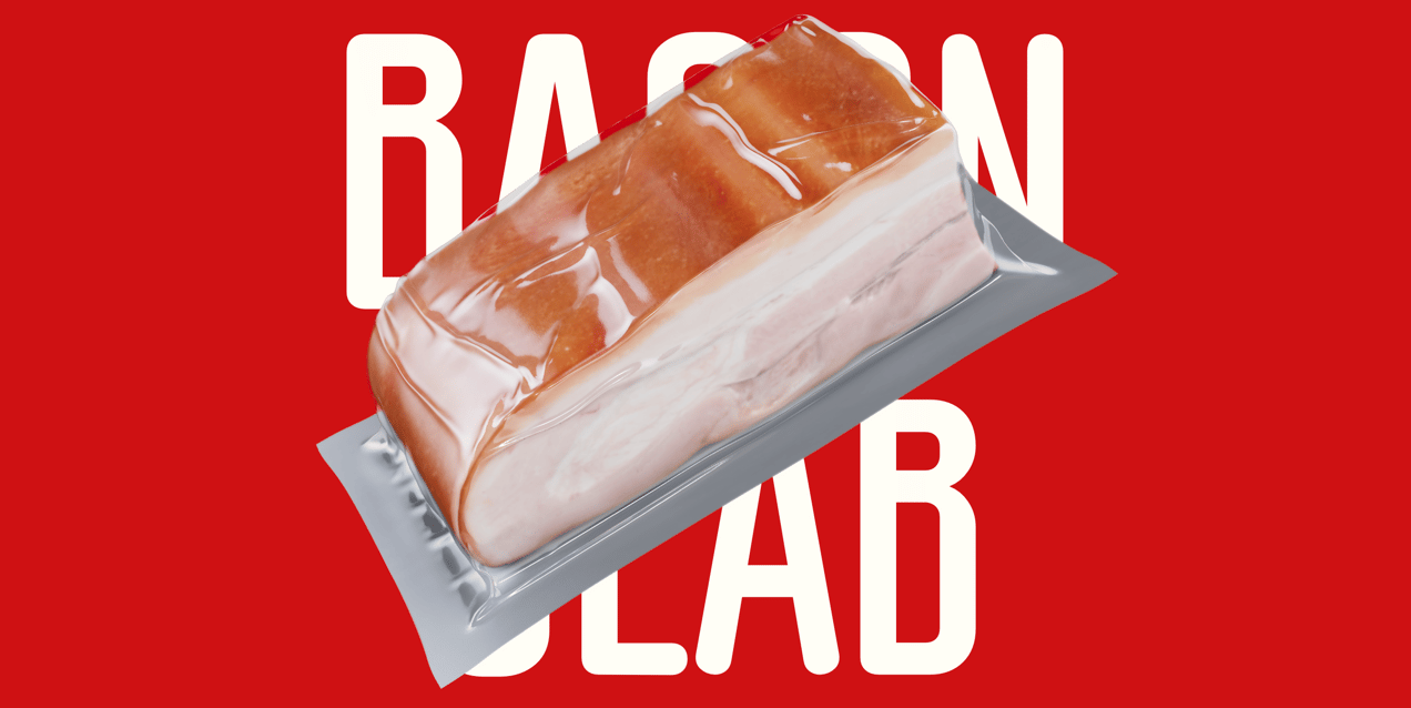 Bacon Pack Free Gift Box 3D mockup. Create presentations using Online Mockup Generator.