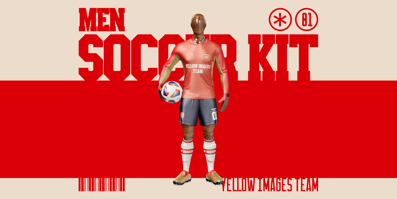 ProVisual — Men’s Full Soccer Goalkeeper Kit With Ball3D mockup and 3D model - create your perfect project online