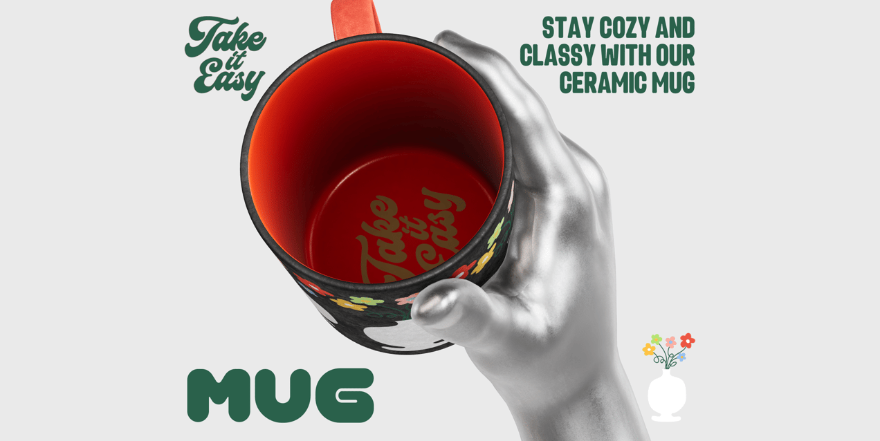 ProVisual —  Mug with Hand 3D mockup and 3D model - see every detail and customize online