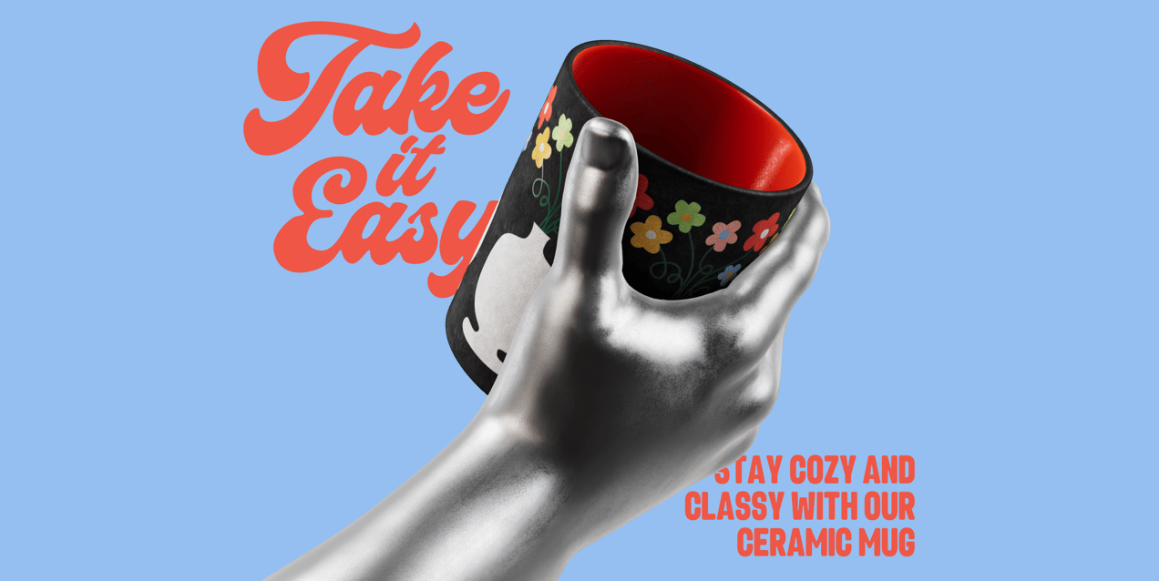 ProVisual —  Mug with Hand 3D mockup and 3D model - see every detail and customize online