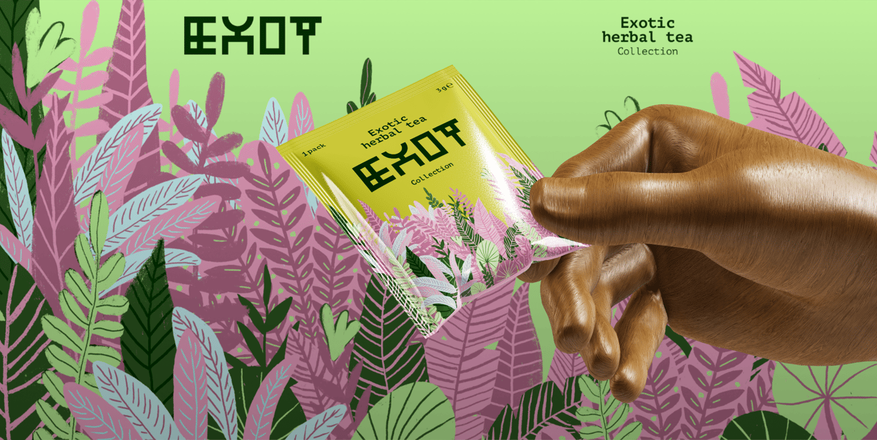 Sachet with Hand. 3D model. ProVisual.