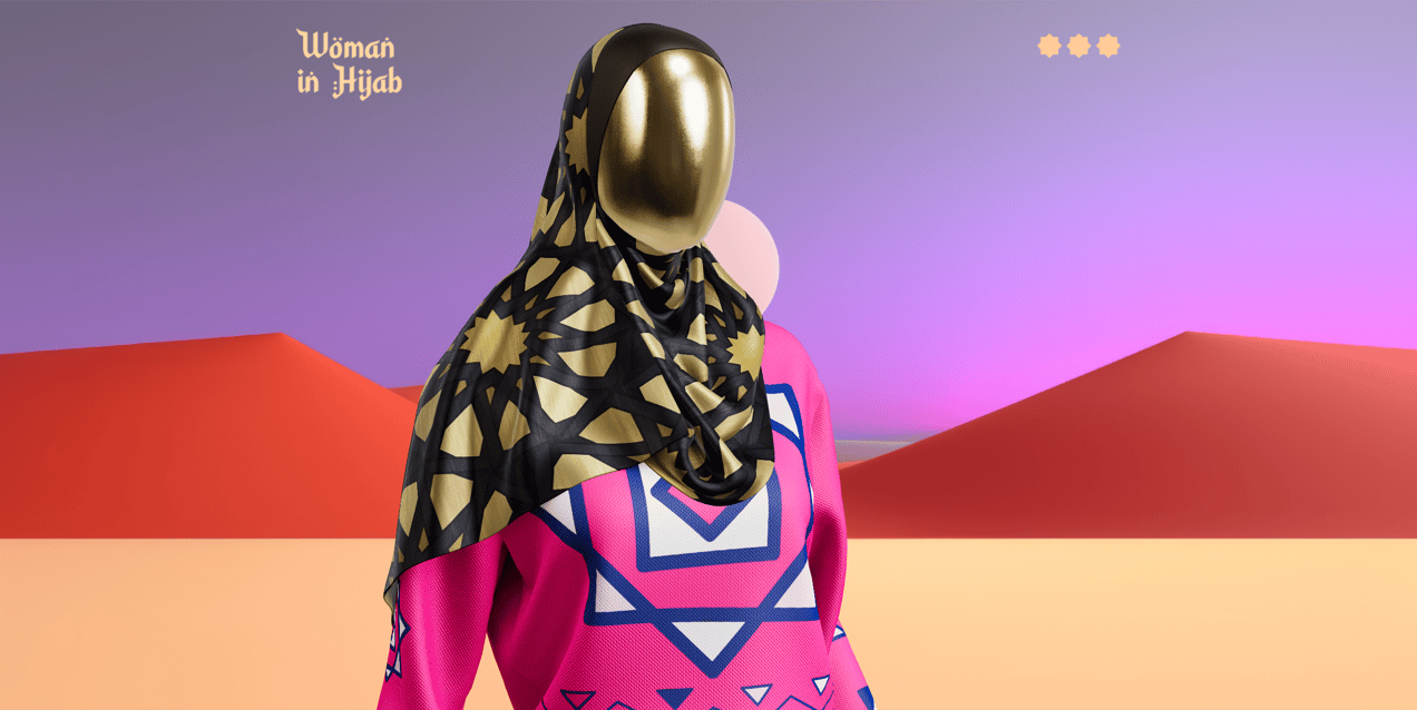 Free Hijab and Sweatshirt 3D mockup. Create presentations using Online Mockup Generator.