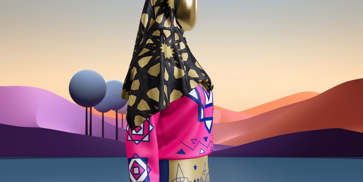 Free Hijab and Sweatshirt 3D mockup. Create presentations using Online Mockup Generator.