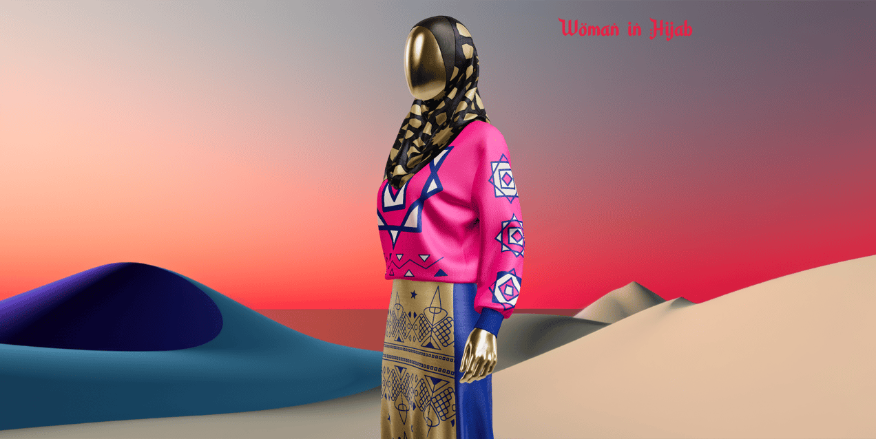 Free Hijab and Sweatshirt 3D mockup. Create presentations using Online Mockup Generator.