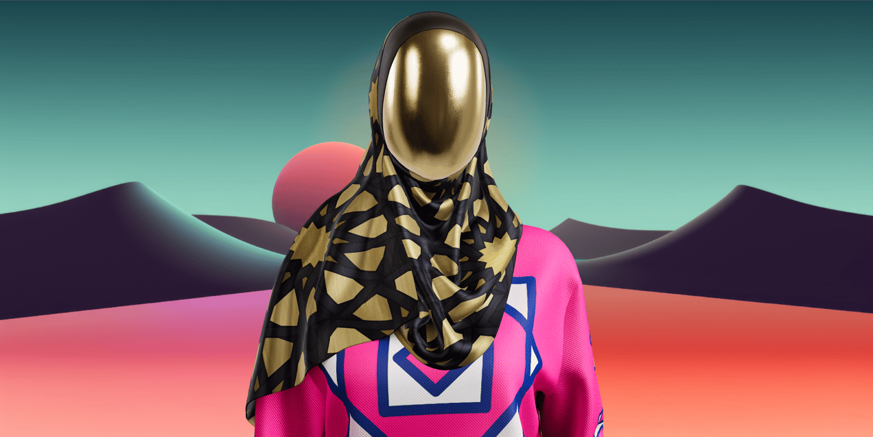 Free Hijab and Sweatshirt 3D mockup. Create presentations using Online Mockup Generator.
