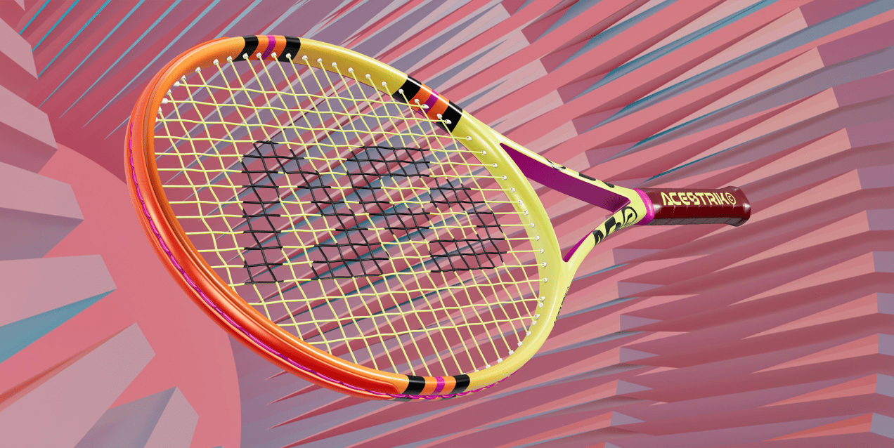 Free Tennis Racket 3D mockup. Create presentations using Online Mockup Generator.