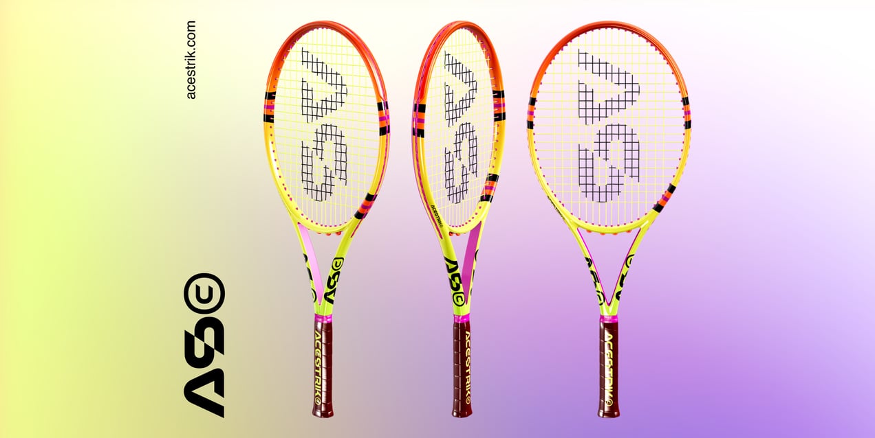 Free Tennis Racket 3D mockup. Create presentations using Online Mockup Generator.