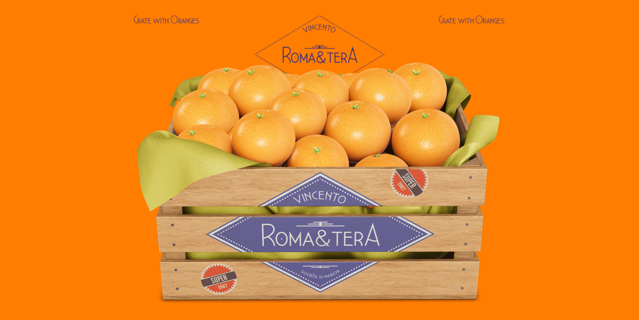 Crate with Oranges. Wooden box mockup. Edit 3D model online.