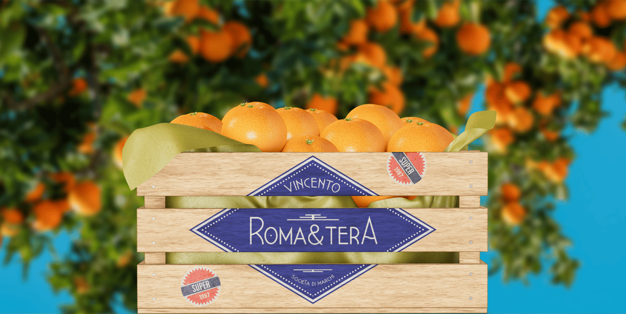 Crate with Oranges. Wooden box mockup. Edit 3D model online.