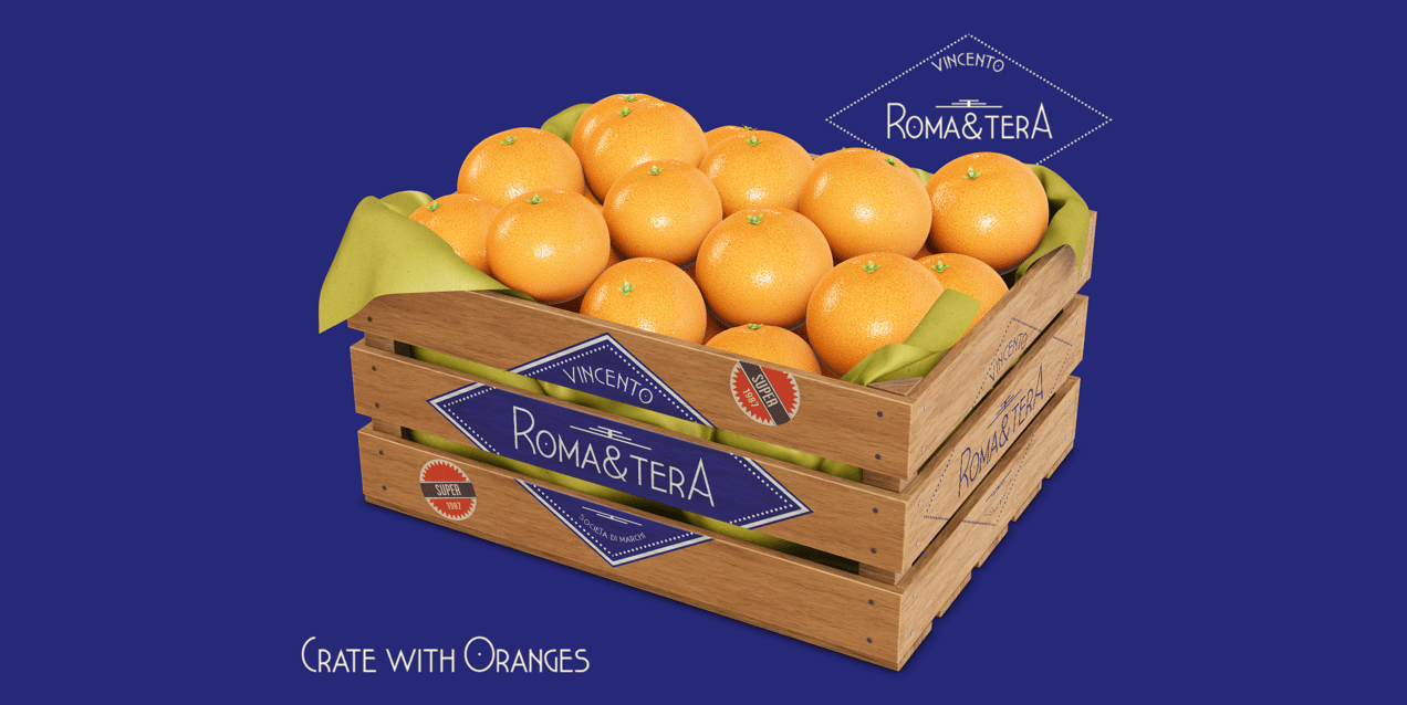 Crate with Oranges. Wooden box mockup. Edit 3D model online.