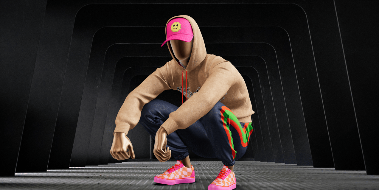 ProVisual — Squatting Character in Street Style Outfit 3D mockup
