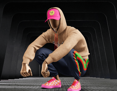 ProVisual — Squatting Character in Street Style Outfit 3D mockup