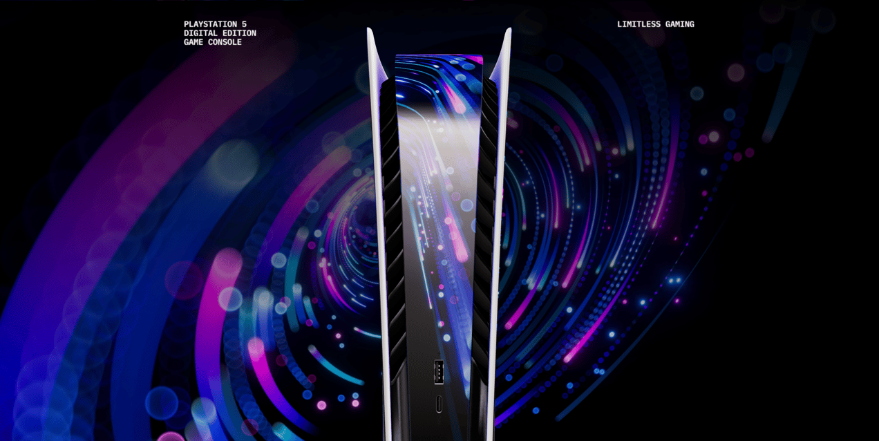 Free Playstation 5 3D mockup. Create presentations using Online Mockup Generator.