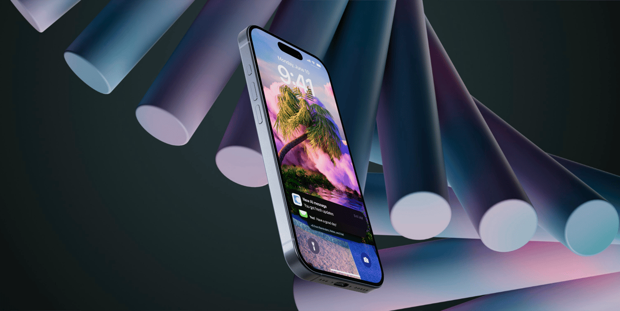 iPhone 15 Pro 3D mockup. Create presentations using Online Mockup Generator.