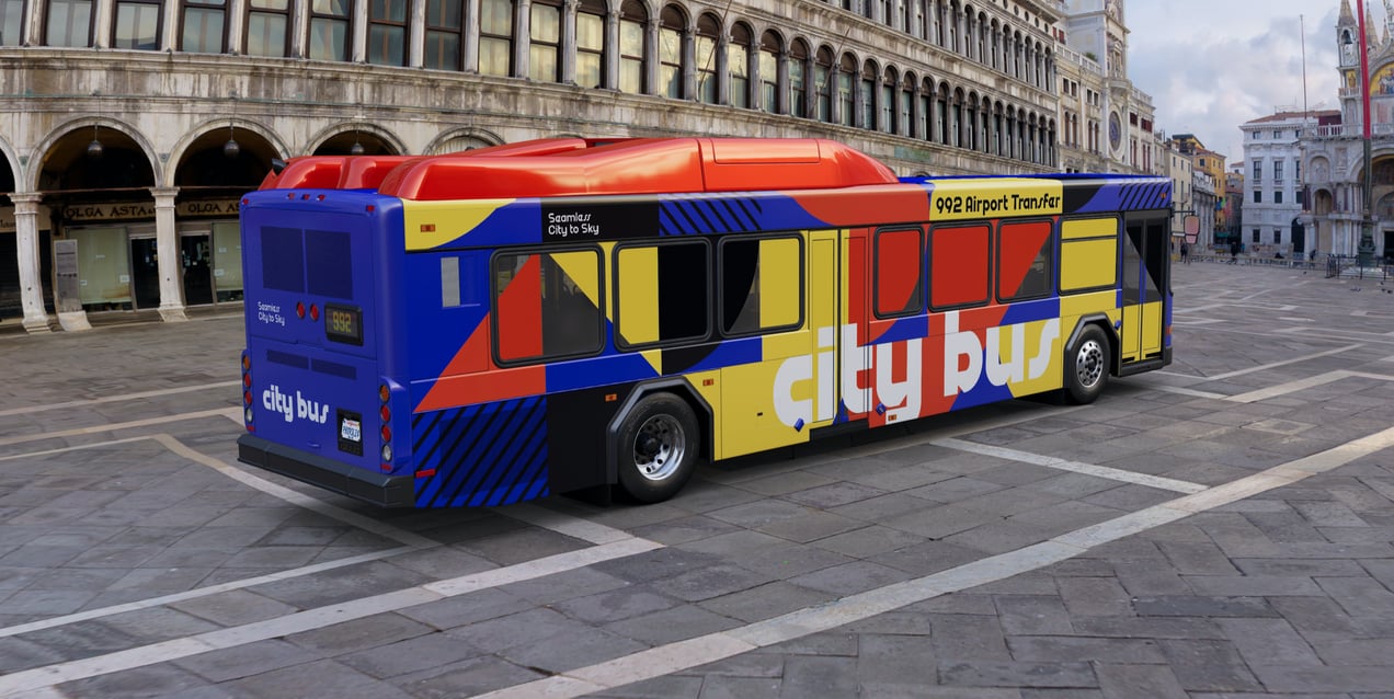 Free Bus 3D mockup. Create presentations using Online Mockup Generator.