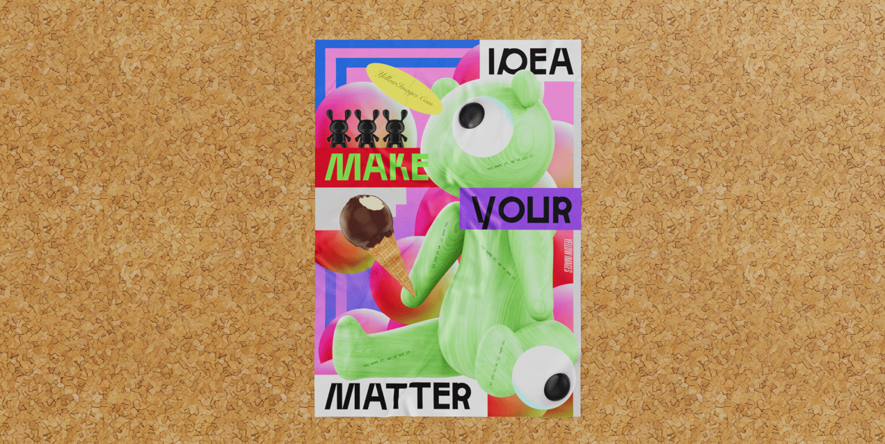 Free Poster 3D mockup. Create presentations using Online Mockup Generator.