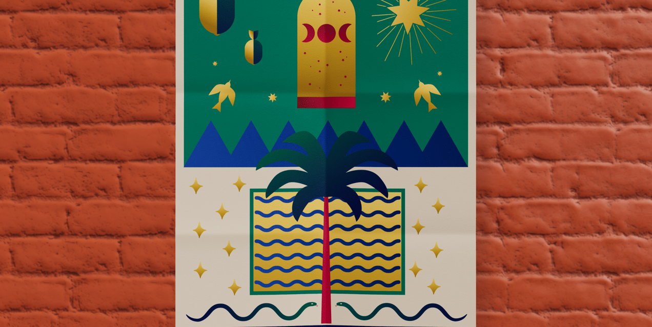 Free Poster 3D mockup. Create presentations using Online Mockup Generator.