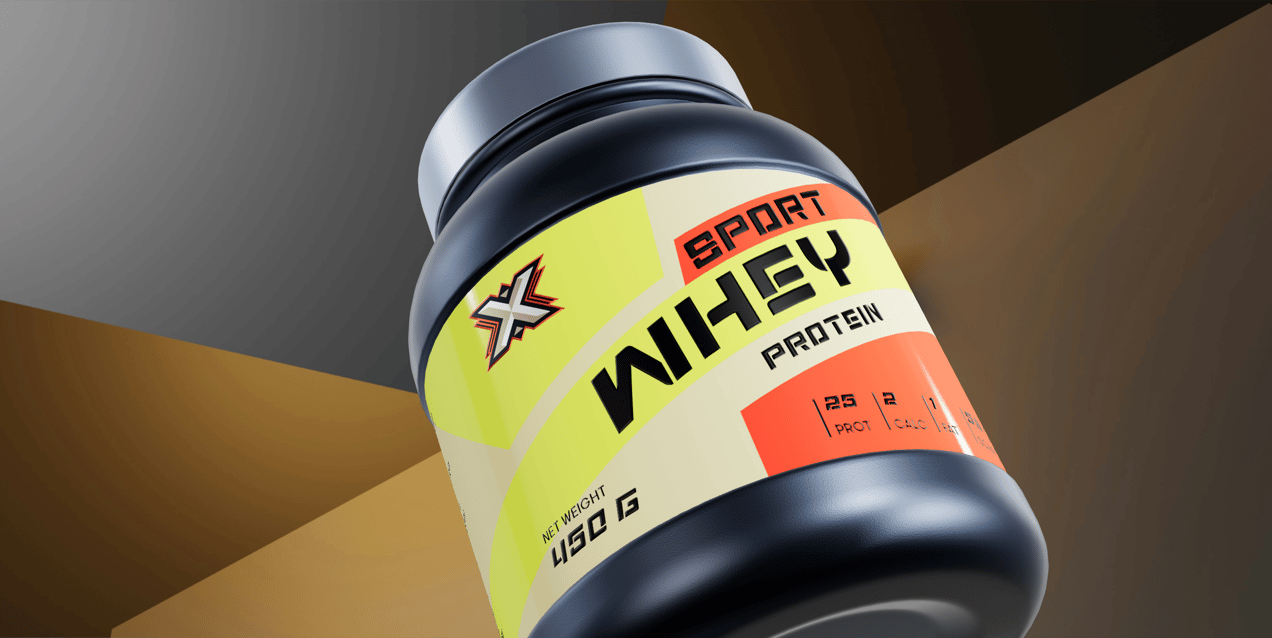 Free Protein Jar 3D mockup. Create presentations using Online Mockup Generator.