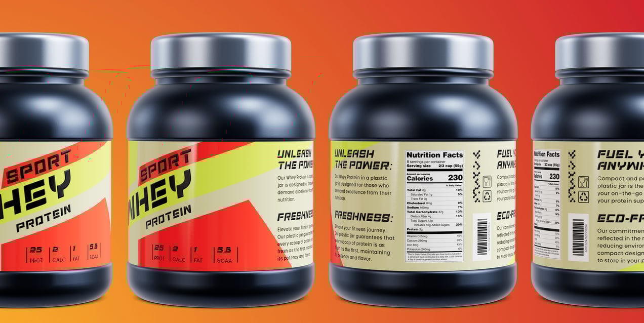 Free Protein Jar 3D mockup. Create presentations using Online Mockup Generator.