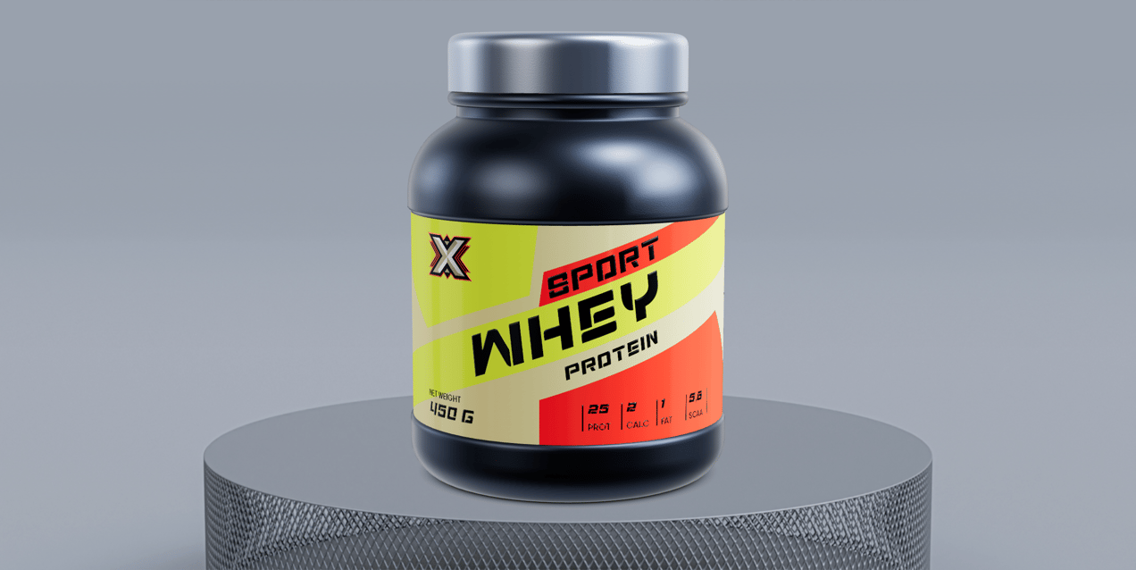 Free Protein Jar 3D mockup. Create presentations using Online Mockup Generator.