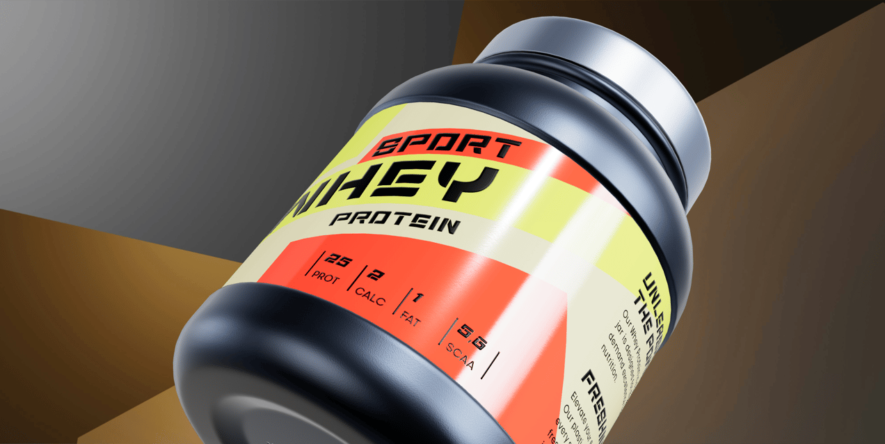Free Protein Jar 3D mockup. Create presentations using Online Mockup Generator.
