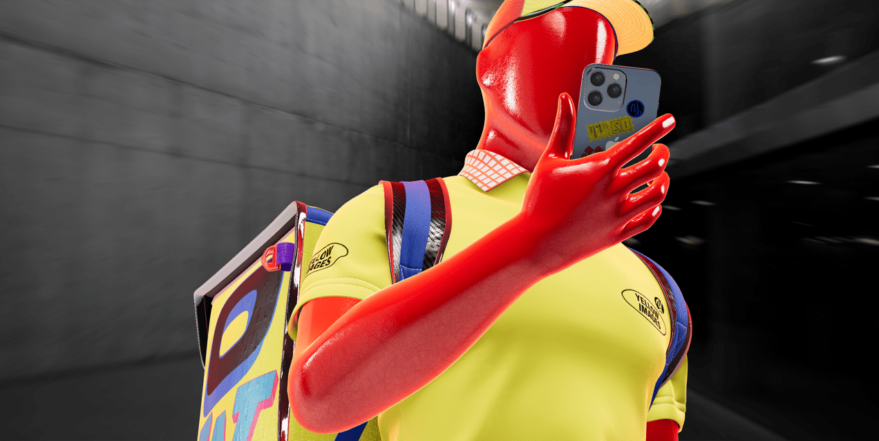 ProVisual —  Summer Delivery Male Character walking with Smartphone 3D mockup and 3D model - create your perfect project online