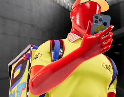 ProVisual —  Summer Delivery Male Character walking with Smartphone 3D mockup and 3D model - create your perfect project online