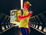 ProVisual —  Summer Delivery Male Character walking with Smartphone 3D mockup and 3D model - create your perfect project online