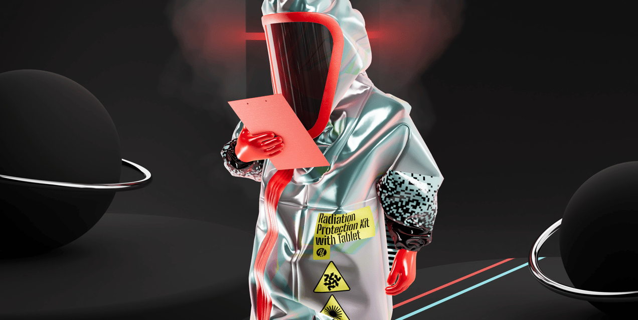 ProVisual —  Character in Radiation Protection Kit with Tablet 3D mockup and 3D model - create your perfect project online