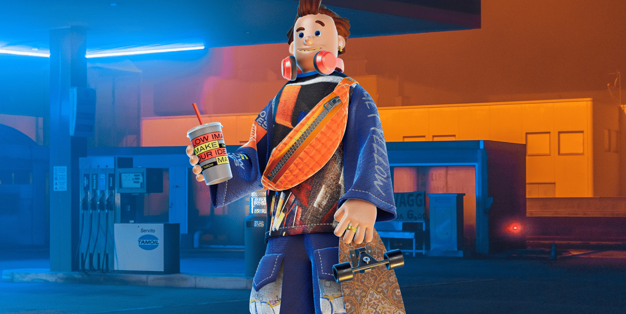 ProVisual —  Stylized Male Character with Longboard & Coffee Cup 3D mockup and 3D model - create your perfect project online