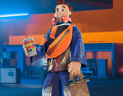 ProVisual —  Stylized Male Character with Longboard & Coffee Cup 3D mockup and 3D model - create your perfect project online